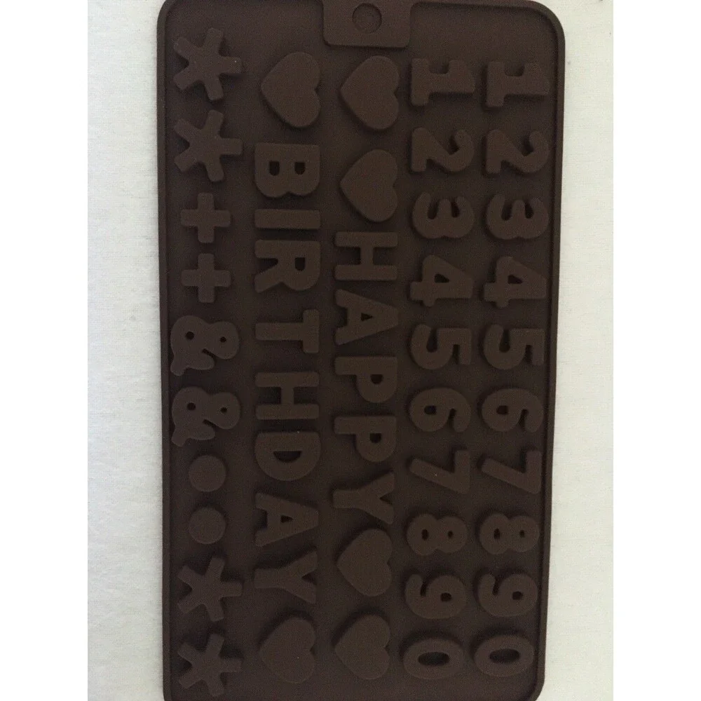4 New Silicone Chocolate Mold Slab Square Letter Numbers Heart Party Supplies